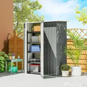 Outsunny Depozit de Grădină 1.07m² din Oțel Zincat, Depozit pentru Unelte cu Ușă Blocabilă și Acoperiș Înclinat, 142x86x189 cm, Gri Deschis | Aosom Romania 