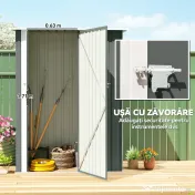 Outsunny Depozit de Grădină 1.07m² din Oțel Zincat, Depozit pentru Unelte cu Ușă Blocabilă și Acoperiș Înclinat, 142x86x189 cm, Gri Deschis | Aosom Romania 