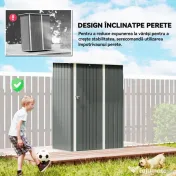 Outsunny Depozit de Grădină 1.07m² din Oțel Zincat, Depozit pentru Unelte cu Ușă Blocabilă și Acoperiș Înclinat, 142x86x189 cm, Gri Deschis | Aosom Romania 