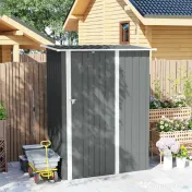 Outsunny Depozit de Grădină 1.07m² din Oțel Zincat, Depozit pentru Unelte cu Ușă Blocabilă și Acoperiș Înclinat, 142x86x189 cm, Gri Deschis | Aosom Romania 