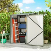Outsunny Căsuță de Grădină 0,92m² din Oțel Galvanizat, Căsuță pentru Unelte cu Ușă Blocabilă și Acoperiș Înclinat, 100x104x160 cm, Argintiu Gri | Aosom Romania 