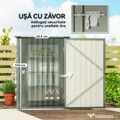 Outsunny Căsuță de Grădină 0,92m² din Oțel Galvanizat, Căsuță pentru Unelte cu Ușă Blocabilă și Acoperiș Înclinat, 100x104x160 cm, Argintiu Gri | Aosom Romania 