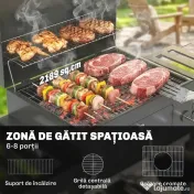 Outsunny grătar pe cărbune, grilă reglabilă, rafturi rabatabile, termometru. | Aosom Romania