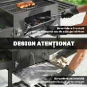 Outsunny grătar pe cărbune, grilă reglabilă, rafturi rabatabile, termometru. | Aosom Romania