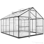 Outsunny Seră pentru grădină din policarbonat și aluminiu cu ușă batantă și 2 ferestre reglabile, 304x247x205 cm, negru