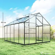Seră de grădină Outsunny din aluminiu și policarbonat, 7,5㎡, cu ușă cu balamale, 2 ferestre reglabile, sistem de drenaj, anti-UV, 304x247x205cm, negru | Aosom Romania