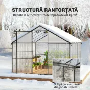 Seră de grădină Outsunny din aluminiu și policarbonat, 7,5㎡, cu ușă cu balamale, 2 ferestre reglabile, sistem de drenaj, anti-UV, 304x247x205cm, negru | Aosom Romania