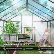 Seră de grădină Outsunny din aluminiu și policarbonat, 7,5㎡, cu ușă cu balamale, 2 ferestre reglabile, sistem de drenaj, anti-UV, 304x247x205cm, negru | Aosom Romania
