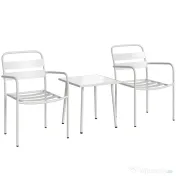 Outsunny Set Bistrò 3 Piese din Oțel Galvanizat, Set de Grădină cu 2 Scaune și Masă din Sticlă Temperată, Mobilier Exterior pentru Terasă, Balcon, Alb | Aosom Romania