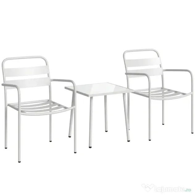 Outsunny Set Bistrò 3 Piese din Oțel Galvanizat, Set de Grădină cu 2 Scaune și Masă din Sticlă Temperată, Mobilier Exterior pentru Terasă, Balcon, Alb | Aosom Romania