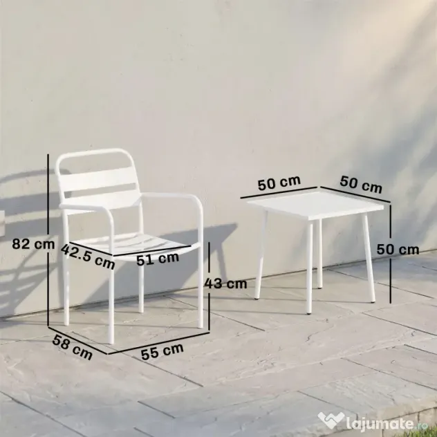 Outsunny Set Bistrò 3 Piese din Oțel Galvanizat, Set de Grădină cu 2 Scaune și Masă din Sticlă Temperată, Mobilier Exterior pentru Terasă, Balcon, Alb | Aosom Romania