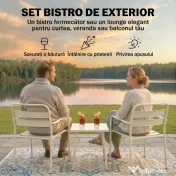 Outsunny Set Bistrò 3 Piese din Oțel Galvanizat, Set de Grădină cu 2 Scaune și Masă din Sticlă Temperată, Mobilier Exterior pentru Terasă, Balcon, Alb | Aosom Romania