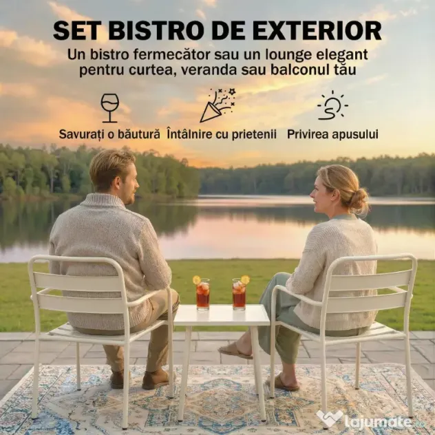 Outsunny Set Bistrò 3 Piese din Oțel Galvanizat, Set de Grădină cu 2 Scaune și Masă din Sticlă Temperată, Mobilier Exterior pentru Terasă, Balcon, Alb | Aosom Romania
