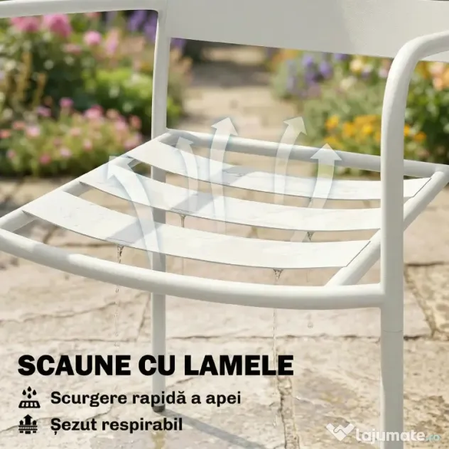 Outsunny Set Bistrò 3 Piese din Oțel Galvanizat, Set de Grădină cu 2 Scaune și Masă din Sticlă Temperată, Mobilier Exterior pentru Terasă, Balcon, Alb | Aosom Romania