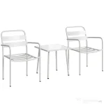 Outsunny Set Bistrò 3 Piese din Oțel Galvanizat, Set de Grădină cu 2 Scaune și Masă din Sticlă Temperată, Mobilier Exterior pentru Terasă, Balcon, Alb