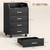 Vinsetto comodă birou,comodă birou cu roți, comodă documente, comodă pe roți, comodă cu sertare, mobilier birou | Aosom Romania 