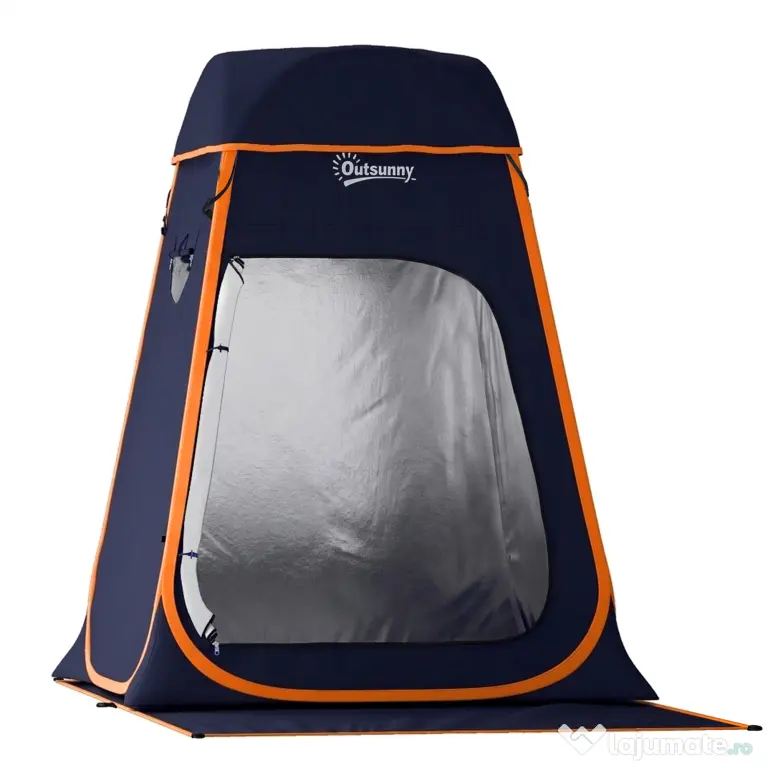 Outsunny Cort de Duș Pop-Up Impermeabil cu Acoperiș Detașabil, din Poliester 190T și Oțel, 152x152x200 cm, Albastru Închis | Aosom Romania