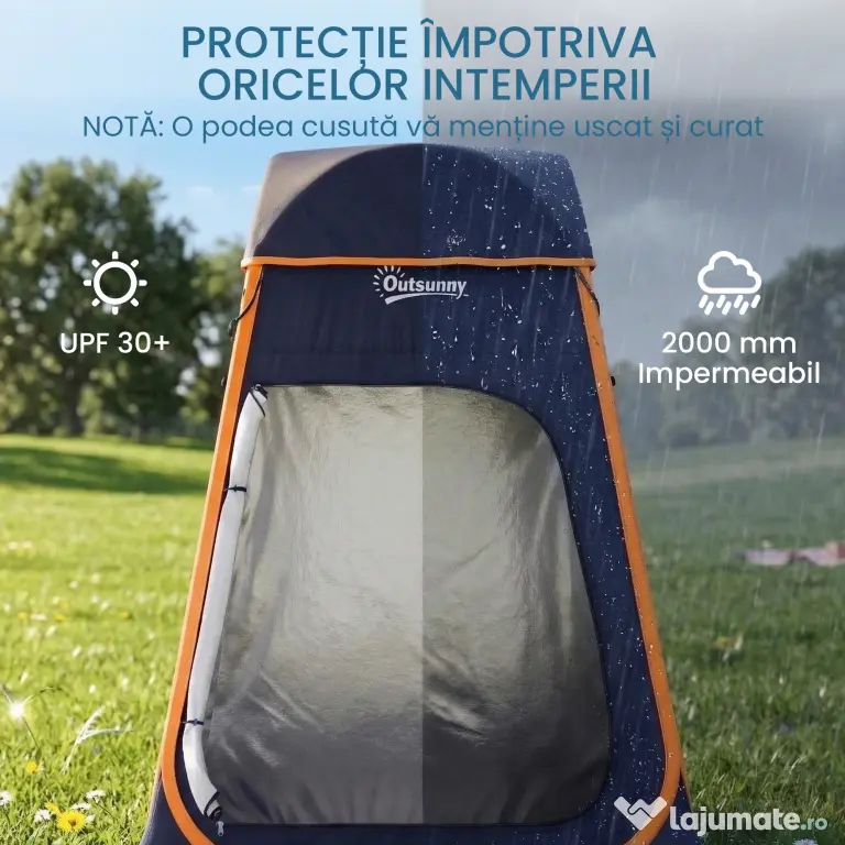 Outsunny Cort de Duș Pop-Up Impermeabil cu Acoperiș Detașabil, din Poliester 190T și Oțel, 152x152x200 cm, Albastru Închis | Aosom Romania