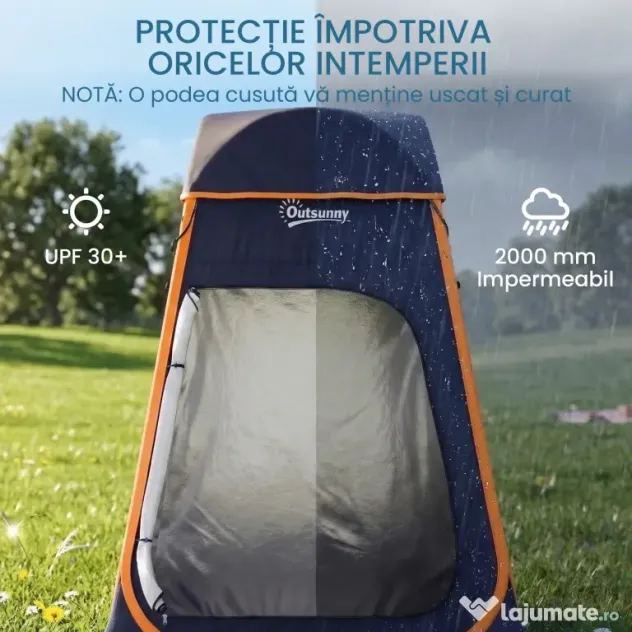 Outsunny Cort de Duș Pop-Up Impermeabil cu Acoperiș Detașabil, din Poliester 190T și Oțel, 152x152x200 cm, Albastru Închis | Aosom Romania