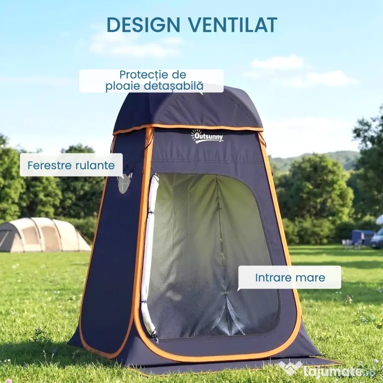 Outsunny Cort de Duș Pop-Up Impermeabil cu Acoperiș Detașabil, din Poliester 190T și Oțel, 152x152x200 cm, Albastru Închis | Aosom Romania