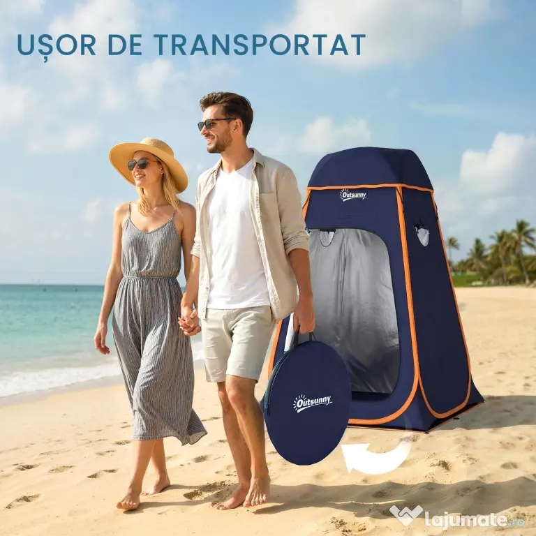 Outsunny Cort de Duș Pop-Up Impermeabil cu Acoperiș Detașabil, din Poliester 190T și Oțel, 152x152x200 cm, Albastru Închis | Aosom Romania