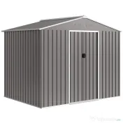 Outsunny Căsuță de grădină 2,3x1,7 m din oțel cu orificii de aerisire și uși duble glisante, efect lemn | Aosom Romania 