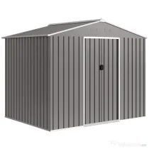 Outsunny Căsuță de grădină 2,3x1,7 m din oțel cu orificii de aerisire și uși duble glisante, efect lemn | Aosom Romania
