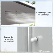 Outsunny Căsuță de grădină 2,3x1,7 m din oțel cu orificii de aerisire și uși duble glisante, efect lemn | Aosom Romania 