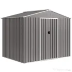 Outsunny Căsuță de grădină 2,3x1,7 m din oțel cu orificii de aerisire și uși duble glisante, efect lemn