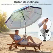 Outsunny Umbrelă de Plajă cu Măsuță și Suport pentru Pahare, din Metal și Poliester, Ø198x214 cm, Multicolor | Aosom Romania
