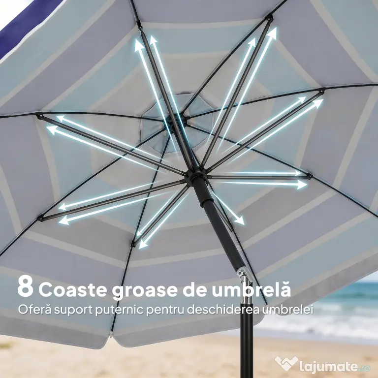 Outsunny Umbrelă de Plajă cu Măsuță și Suport pentru Pahare, din Metal și Poliester, Ø198x214 cm, Multicolor | Aosom Romania