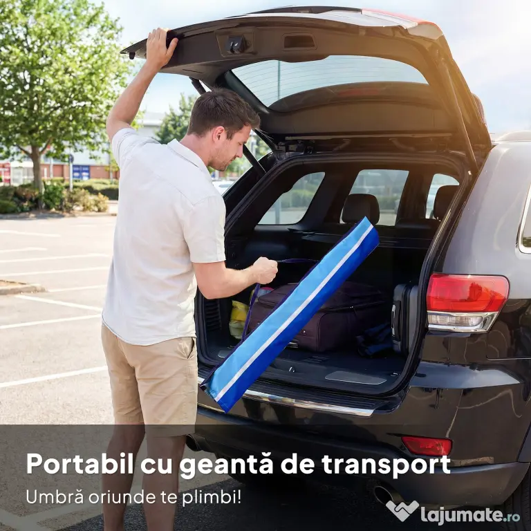 Outsunny Umbrelă de Plajă cu Măsuță și Suport pentru Pahare, din Metal și Poliester, Ø198x214 cm, Multicolor | Aosom Romania