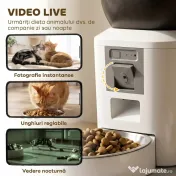 PawHut Distribuitor Automat de Hrană pentru Pisici și Câini 4L, WiFi 2,4G, Control din Aplicație cu Cameră, Bol, Alb | Aosom Romania