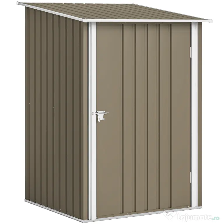 Outsunny Magazie de Grădină 0,92m² din Oțel Galvanizat, Depozit pentru Unelte cu Ușă Blocabilă, Acoperiș Înclinat, 100x104x160 cm, Maro și Alb | Aosom Romania