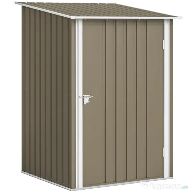 Outsunny Magazie de Grădină 0,92m² din Oțel Galvanizat, Depozit pentru Unelte cu Ușă Blocabilă, Acoperiș Înclinat, 100x104x160 cm, Maro și Alb | Aosom Romania