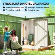 Outsunny Magazie de Grădină 0,92m² din Oțel Galvanizat, Depozit pentru Unelte cu Ușă Blocabilă, Acoperiș Înclinat, 100x104x160 cm, Maro și Alb | Aosom Romania
