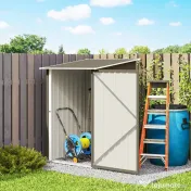 Outsunny Magazie de Grădină 0,92m² din Oțel Galvanizat, Depozit pentru Unelte cu Ușă Blocabilă, Acoperiș Înclinat, 100x104x160 cm, Maro și Alb | Aosom Romania