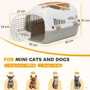 PawHut Transportor pentru Pisici și Câini Mici din Plastic, cu Fereastră Superioară, Ușă din Oțel, Bol pentru Hrană, pentru Animale max 4 kg, 49x32x31 cm, Gri | Aosom Romania 