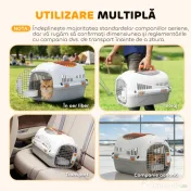PawHut Transportor pentru Pisici și Câini Mici din Plastic, cu Fereastră Superioară, Ușă din Oțel, Bol pentru Hrană, pentru Animale max 4 kg, 49x32x31 cm, Gri | Aosom Romania 