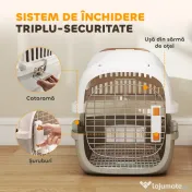 PawHut Transportor pentru Pisici și Câini Mici din Plastic, cu Fereastră Superioară, Ușă din Oțel, Bol pentru Hrană, pentru Animale max 4 kg, 49x32x31 cm, Gri | Aosom Romania 