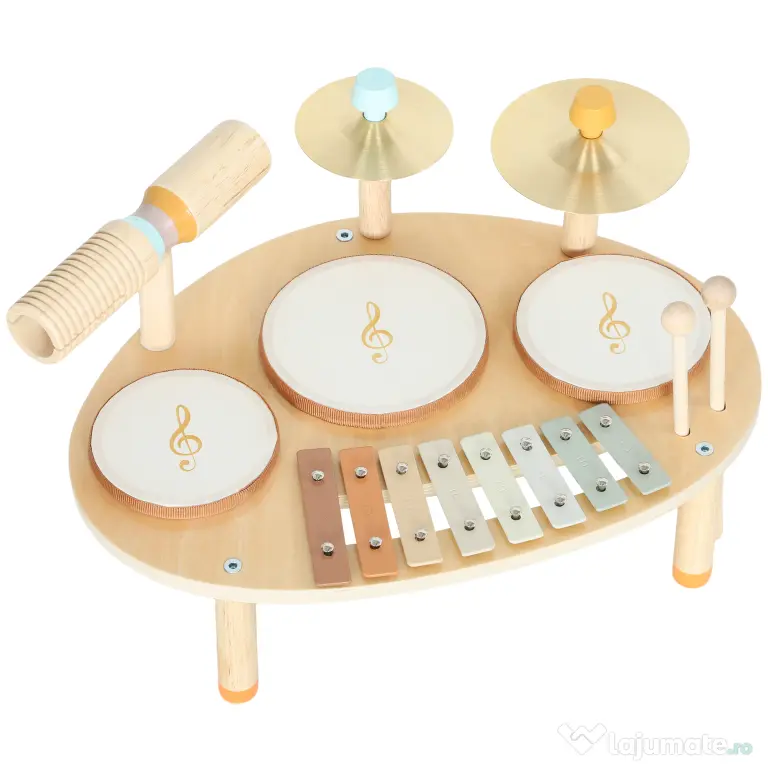 AIYAPLAY Set de Instrumente Muzicale pentru Copii de la 2+ Ani cu Tobe și Xilofon, Culoare Naturală | Aosom Romania