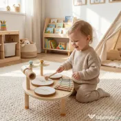 AIYAPLAY Set de Instrumente Muzicale pentru Copii de la 2+ Ani cu Tobe și Xilofon, Culoare Naturală | Aosom Romania