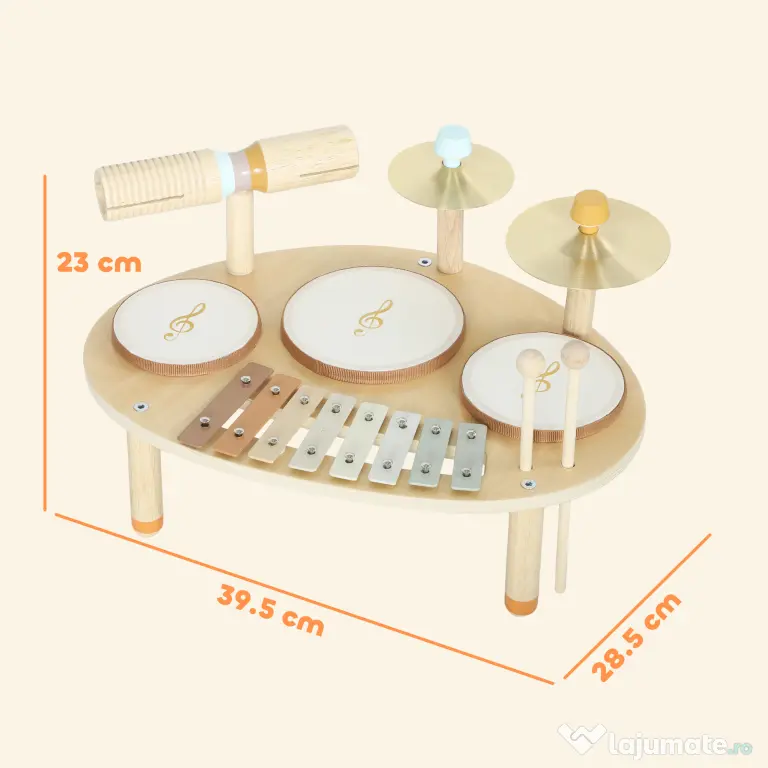 AIYAPLAY Set de Instrumente Muzicale pentru Copii de la 2+ Ani cu Tobe și Xilofon, Culoare Naturală | Aosom Romania