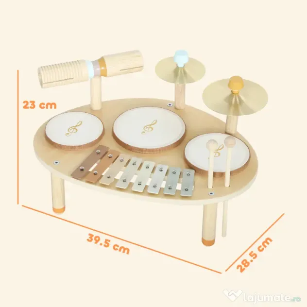 AIYAPLAY Set de Instrumente Muzicale pentru Copii de la 2+ Ani cu Tobe și Xilofon, Culoare Naturală | Aosom Romania