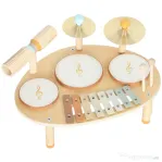 AIYAPLAY Set de Instrumente Muzicale pentru Copii de la 2+ Ani cu Tobe și Xilofon, Culoare Naturală