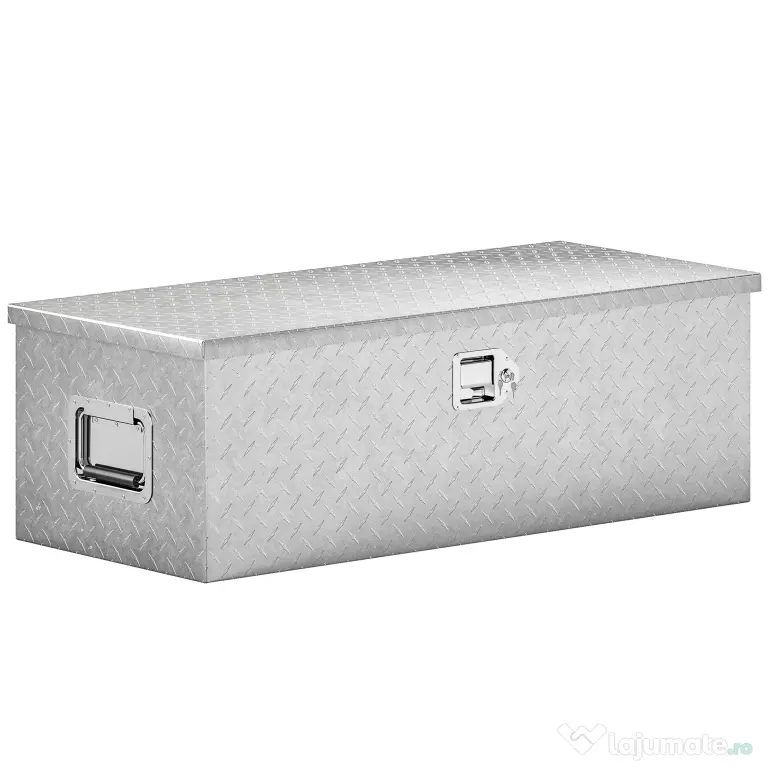 HOMCOM Cutie de Scule din Aluminiu cu Lacăt și 2 Chei, Mânere Laterale, Cutie de Depozitare 43L Rezistentă, Ideală pentru Camioane, Autorulote, Remorci, 76.2x33x24.4cm, Argintiu | Aosom Romania