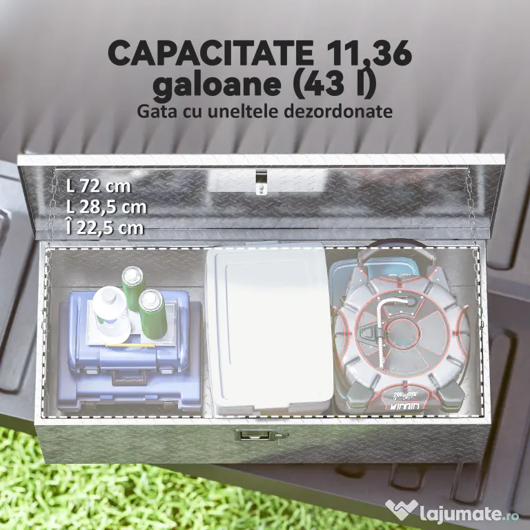 HOMCOM Cutie de Scule din Aluminiu cu Lacăt și 2 Chei, Mânere Laterale, Cutie de Depozitare 43L Rezistentă, Ideală pentru Camioane, Autorulote, Remorci, 76.2x33x24.4cm, Argintiu | Aosom Romania