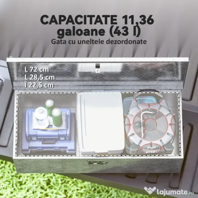 HOMCOM Cutie de Scule din Aluminiu cu Lacăt și 2 Chei, Mânere Laterale, Cutie de Depozitare 43L Rezistentă, Ideală pentru Camioane, Autorulote, Remorci, 76.2x33x24.4cm, Argintiu | Aosom Romania