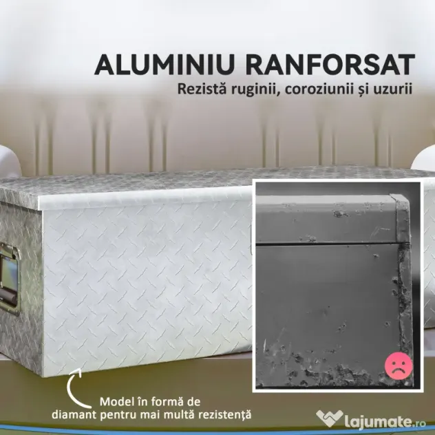 HOMCOM Cutie de Scule din Aluminiu cu Lacăt și 2 Chei, Mânere Laterale, Cutie de Depozitare 43L Rezistentă, Ideală pentru Camioane, Autorulote, Remorci, 76.2x33x24.4cm, Argintiu | Aosom Romania