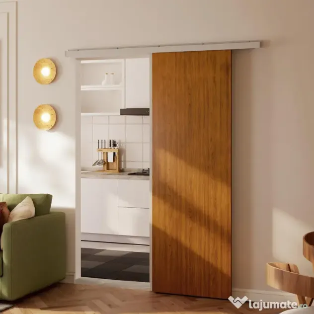 HOMCOM Ușă Culisantă de Interior 75x210 cm, Șină Silențioasă din Aliaj de Aluminiu, Kit Accesorii, Ghidaj, Ușă de Interior Stil Minimalist, din MDF, Impermeabilă, pentru Bucătărie, Baie, Birou